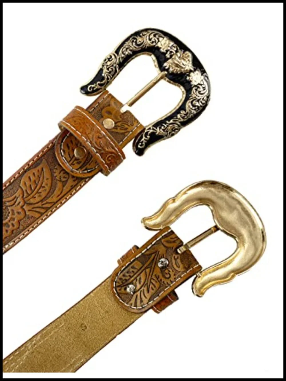 Western Cowboy Leather Belt with Horse Head Buckle and Concho